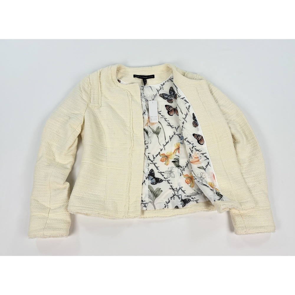 White House Black Market Soft Tweed Blazer Jacket Buttermilk Women's XXS 00 New